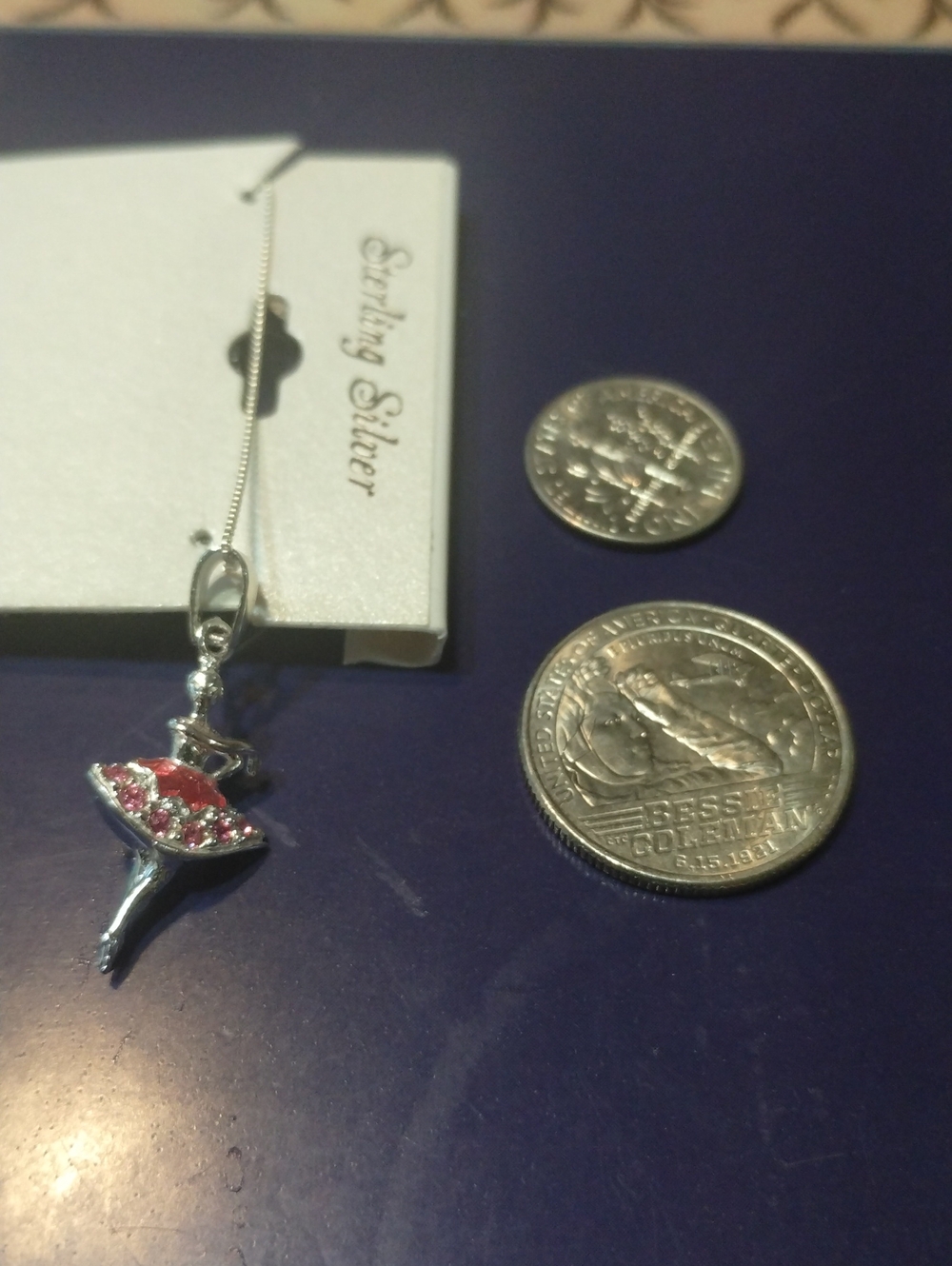 Juicy Couture Sterling Silver Ballerina Pendant 16" Necklace with Pink Crystals